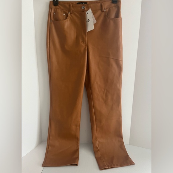 7 For All Mankind Faux Leather Straight Leg High Waist Pant - Size M color Camel - Picture 2 of 14